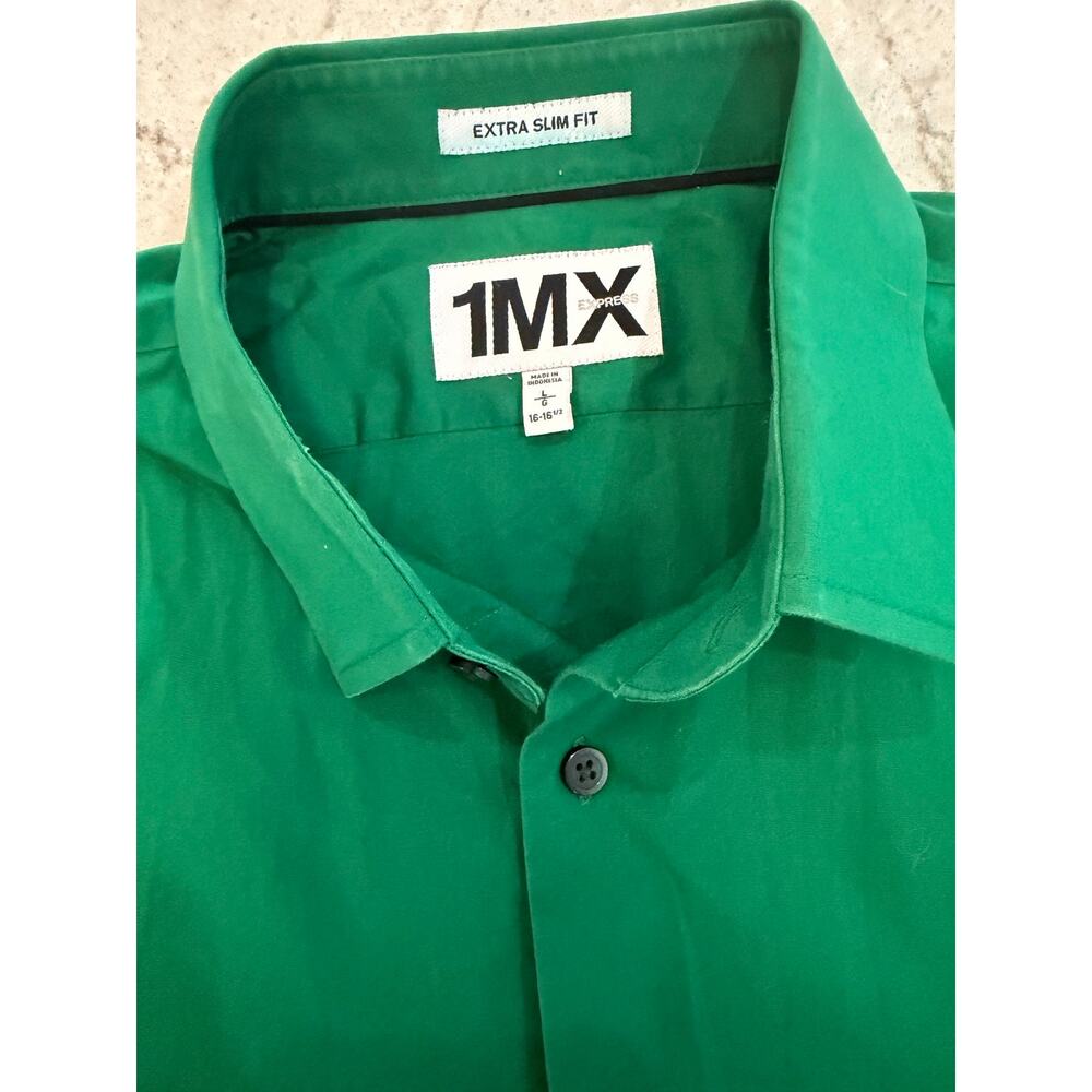 Express 1MX Green Extra Slim Fit Dress Shirt - Men’s Large - Picture 4 of 6